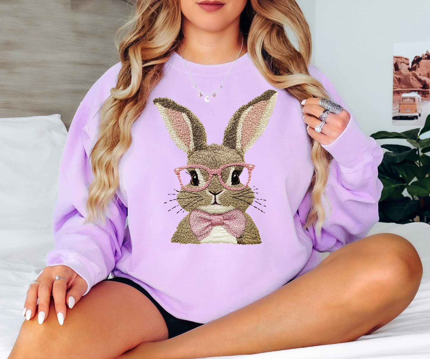 Easter Bunny Embroidery Effect T-shirt or Sweatshirt