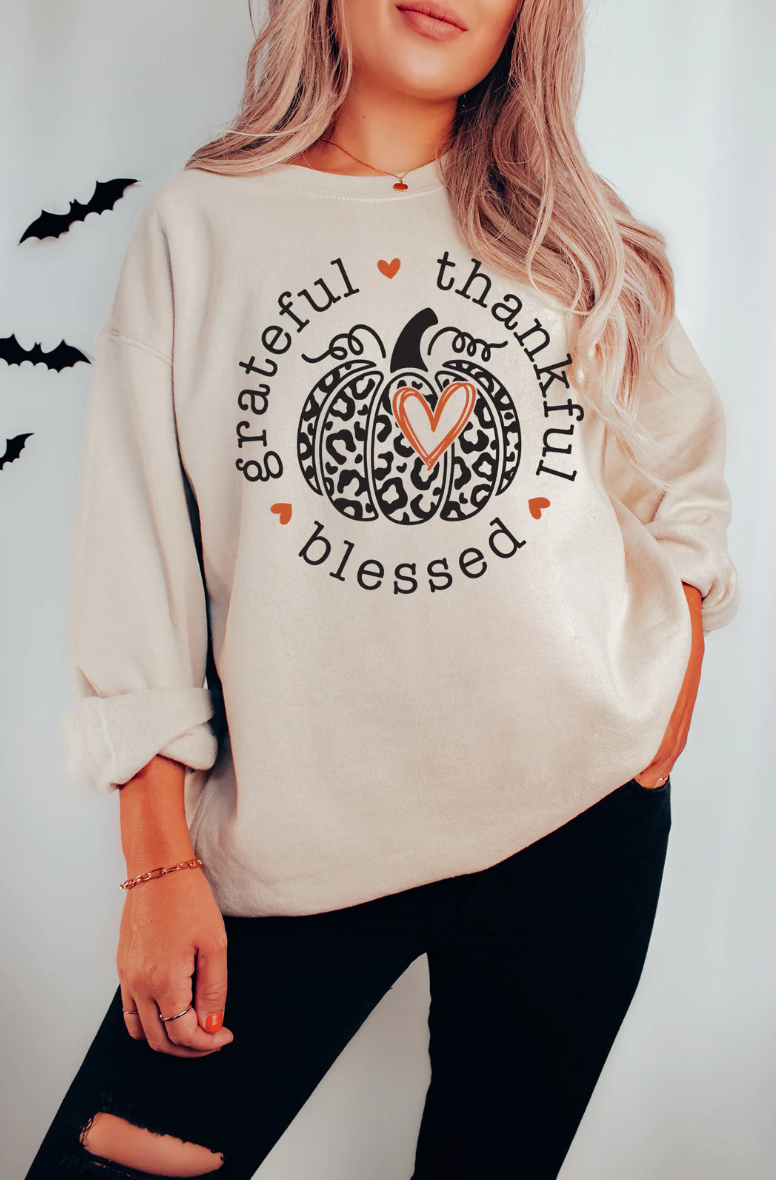 Grateful Thankful Blessed Heart Pumpkin Sweatshirt