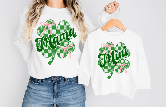 Coquette Checker Shamrock Mama Mini T-shirt or Sweatshirt