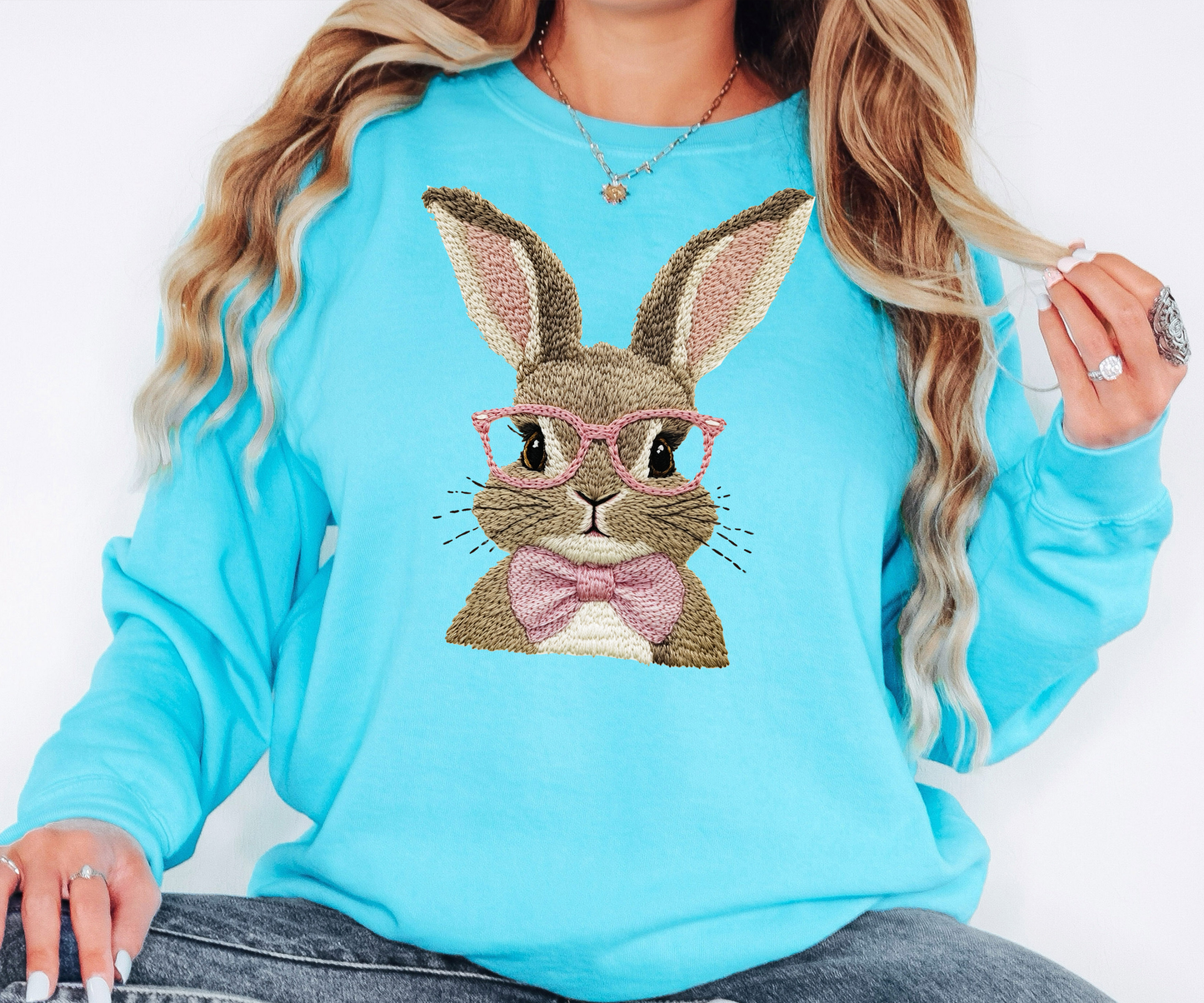 Easter Bunny Embroidery Effect  T-shirt or Sweatshirt