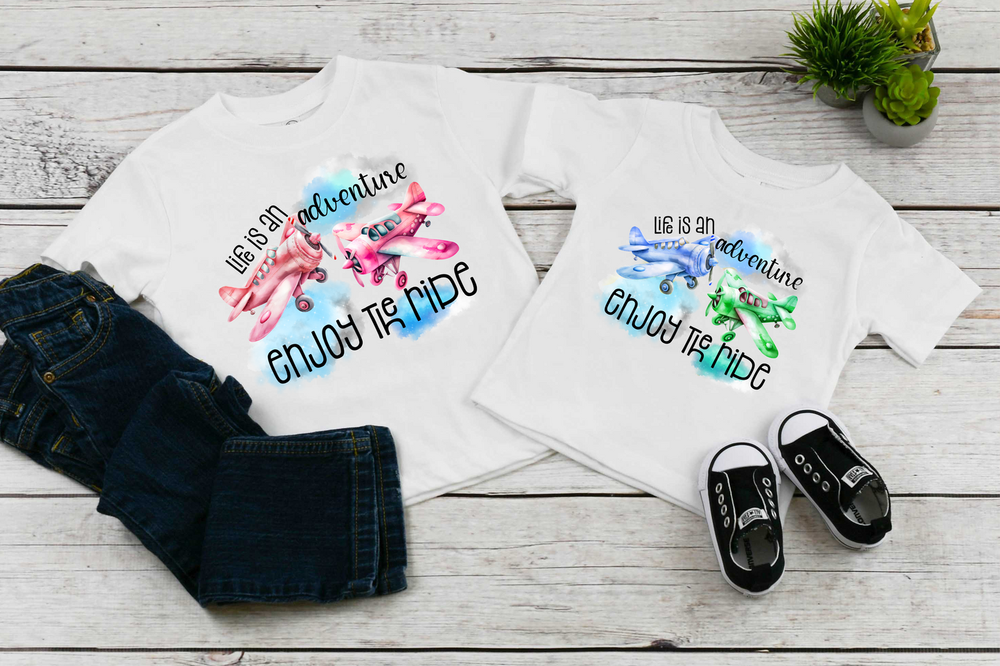 Life is an Adventure Enjoy the Ride Airplane Bella Canvas Kids T-Shirt