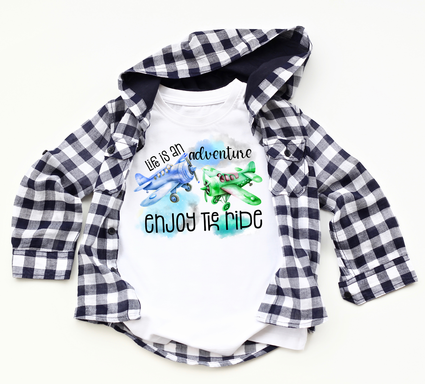 Life is an Adventure Enjoy the Ride Airplane Bella Canvas Kids T-Shirt