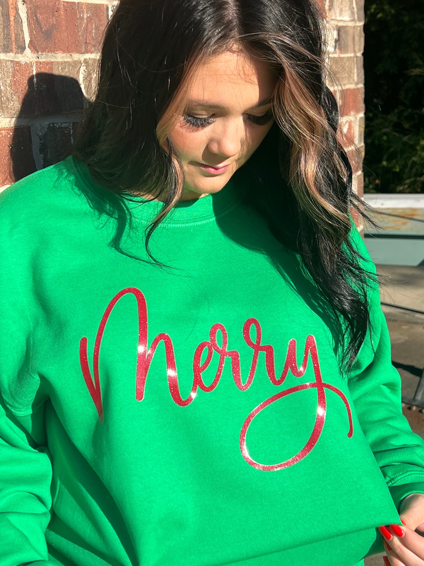 Christmas GLITTER Merry Gildan Sweathshirt