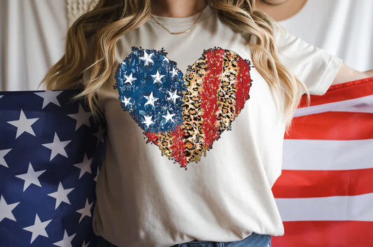 American Flag Heart Glitter Effect Bella Canvas T-Shirt