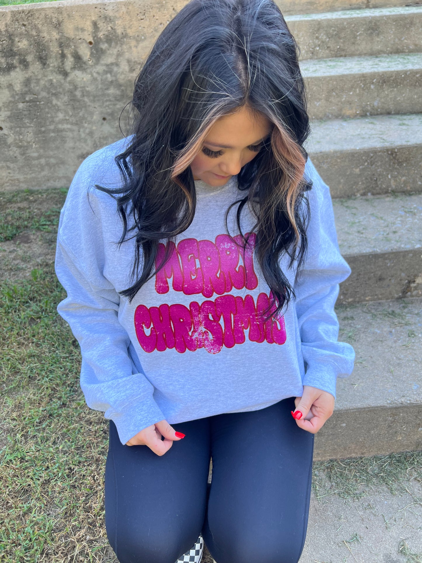 Christmas GLITTER Wonky Merry Christmas Gildan Sweathshirt