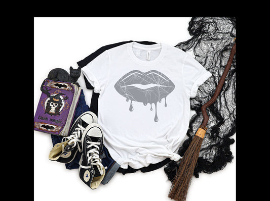 Halloween Lips Drip Metallic Silver Bella Canvas T-shirt