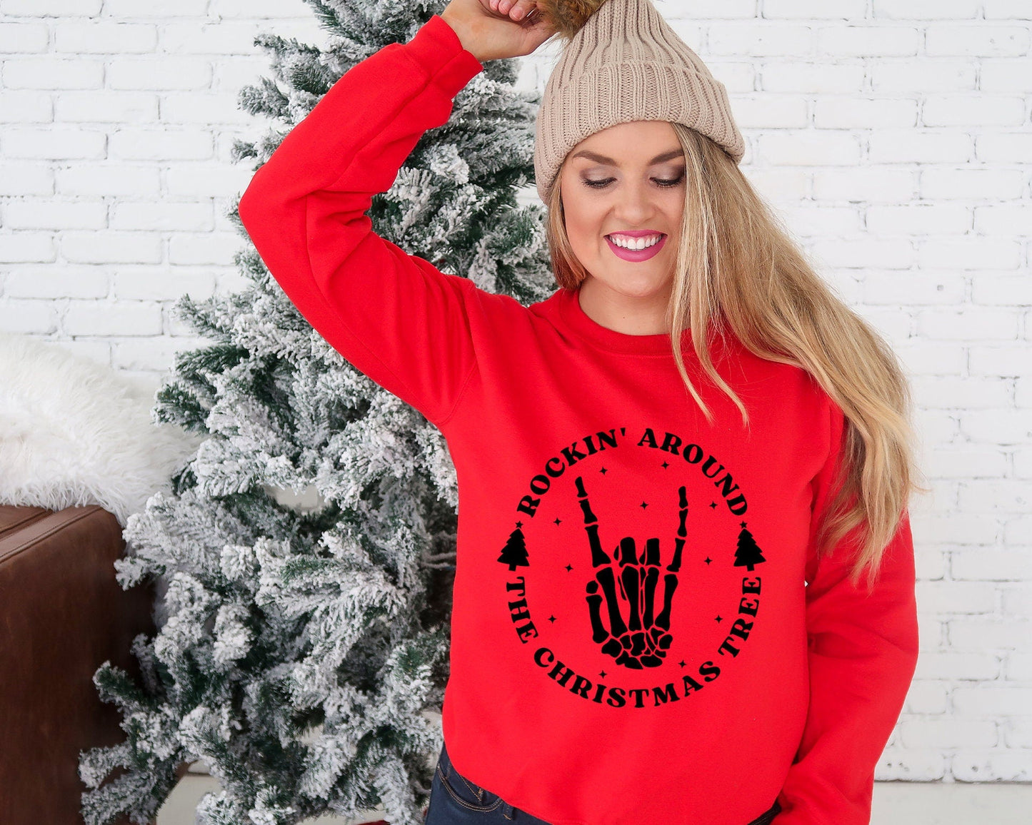 Rockin Around The Christmas Tree Skeleton Hand Christmas  Heavy Blend Sweatshirt