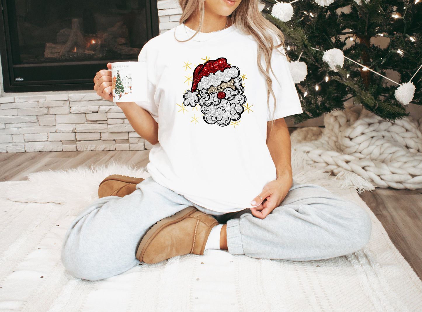 Christmas GLITTER Santa Gildan Sweathshirt