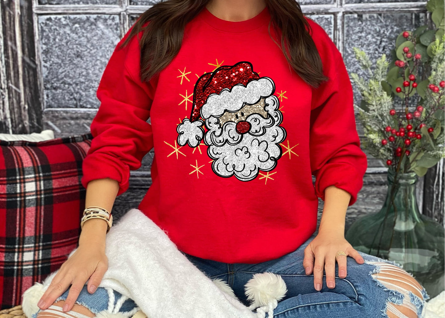 Christmas GLITTER Santa Gildan Sweathshirt